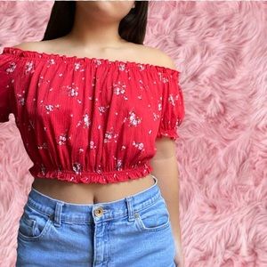 Red Floral Off-Shoulder Top